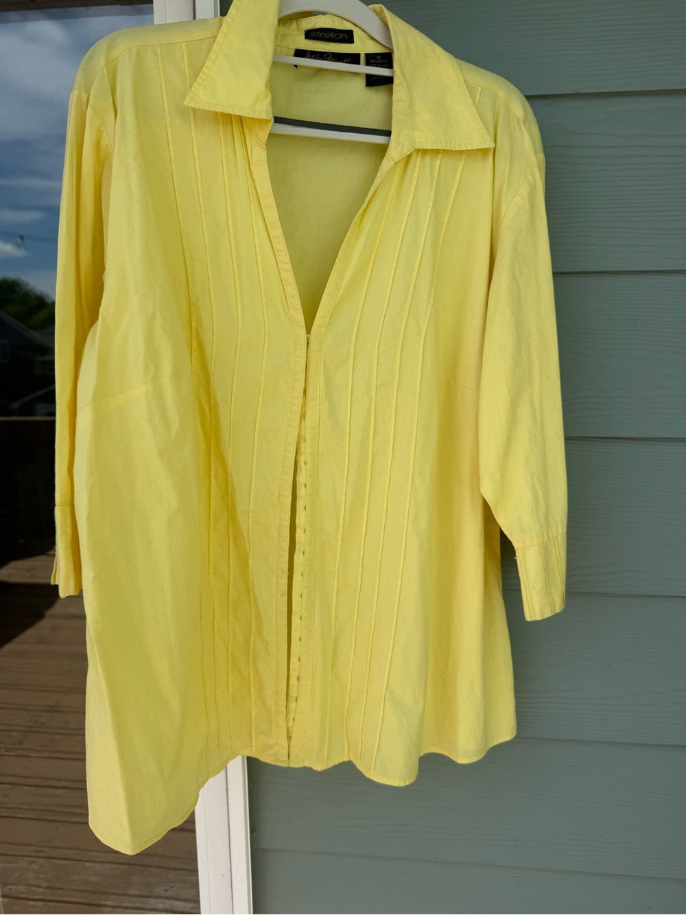 Ashley Stewart Yellow Pintuck Button-Front Blouse 3/4 sleeve (100% cotton)